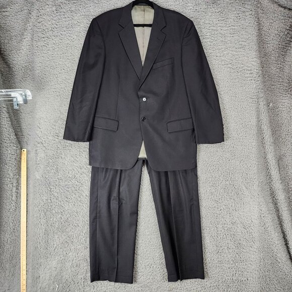 Tallia Uomo 2 Piece Suit Mens 44R 40x32 Black Long Sleeve Jacket Mid Rise Pants
